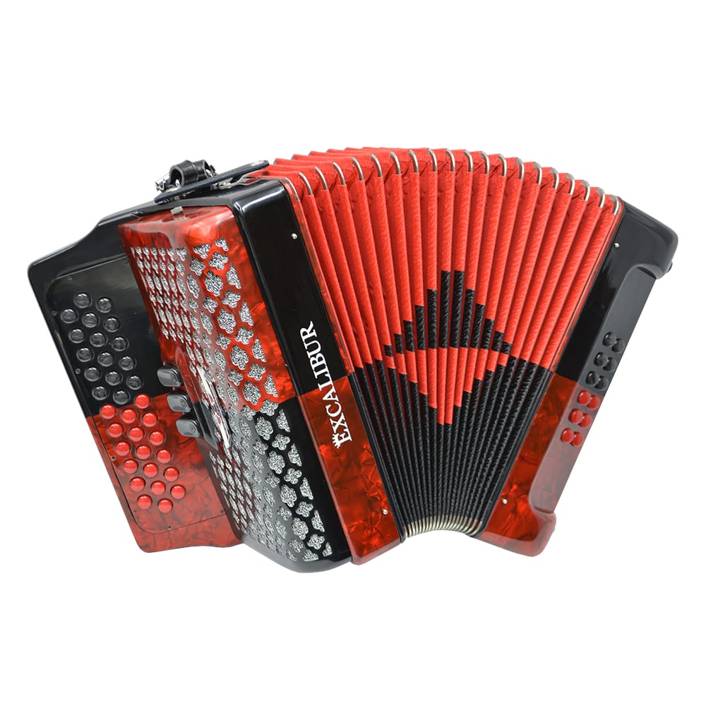 Excalibur Super Classic PSI 3 Row Button Accordion - Red/Black -  Key of FBE