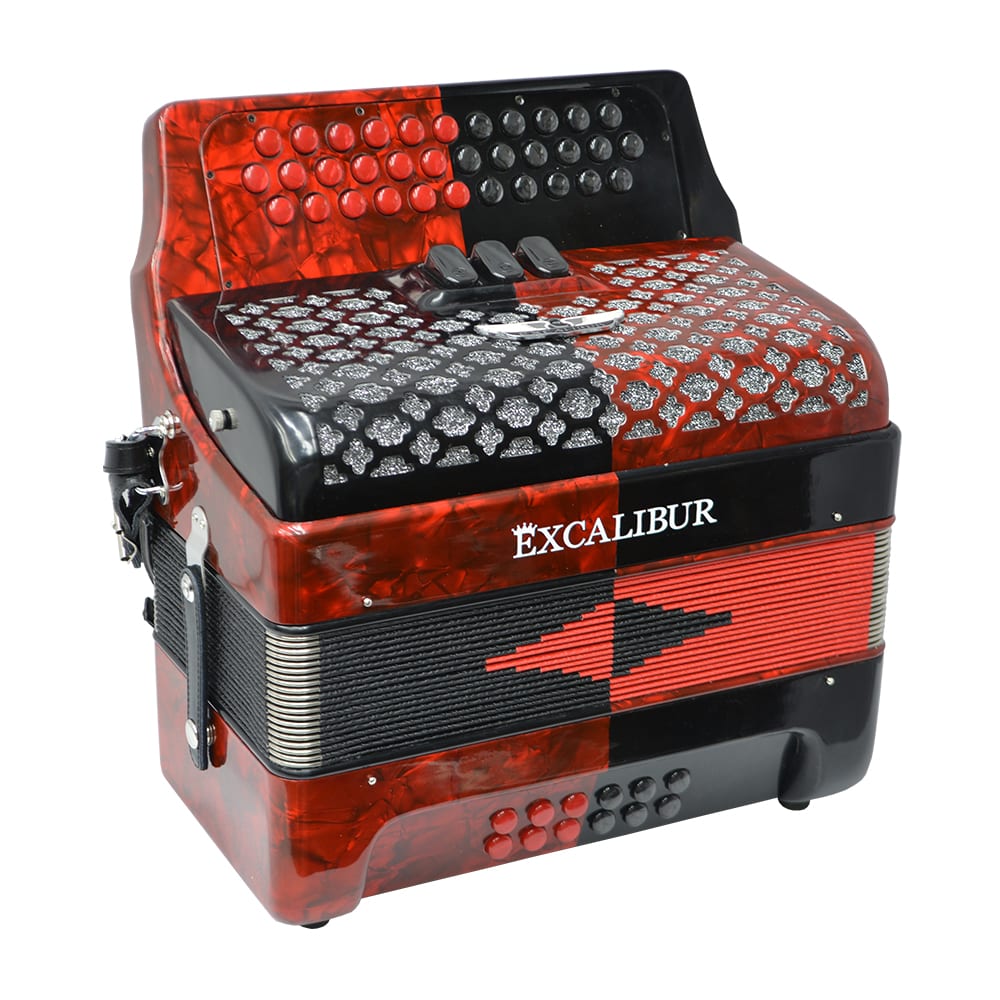 Excalibur Super Classic PSI 3 Row Button Accordion - Red/Black -  Key of GCF