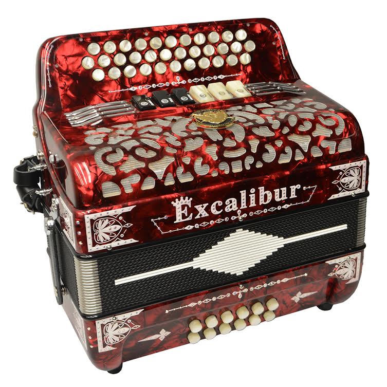 Excalibur Crown Custom Two Tone Button Accordion - Pearl Red