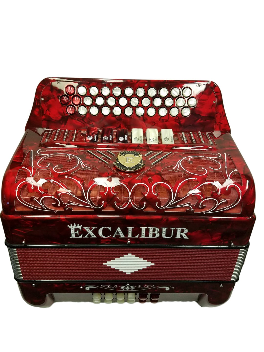 Excalibur Crown Custom Two-Tone 6 Switch Button Accordion Red