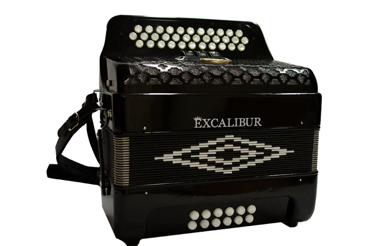 Excalibur Super Classic PSI 3 Row Button Accordion 3 Switch Black Polish