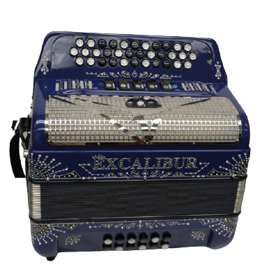 Excalibur Crown 5 Switch Button Accordion Key Of FBbEb Royal Blue Engraved LTD