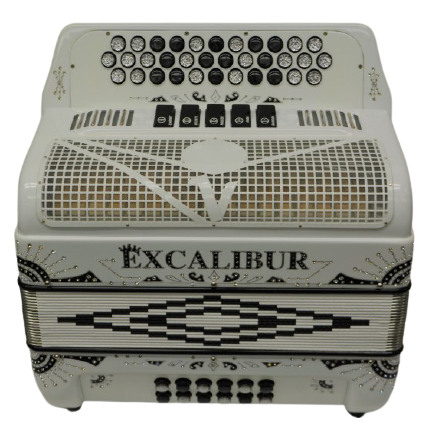 Excalibur Crown 5 Switch Button Accordion Key Of FBbEb Siberian White Engraved LTD