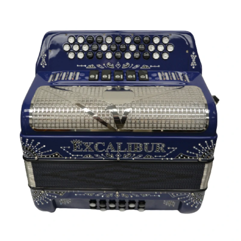 Excalibur Crown 5 Switch Button Accordion Key Of FBbEb Royal Blue Engraved LTD