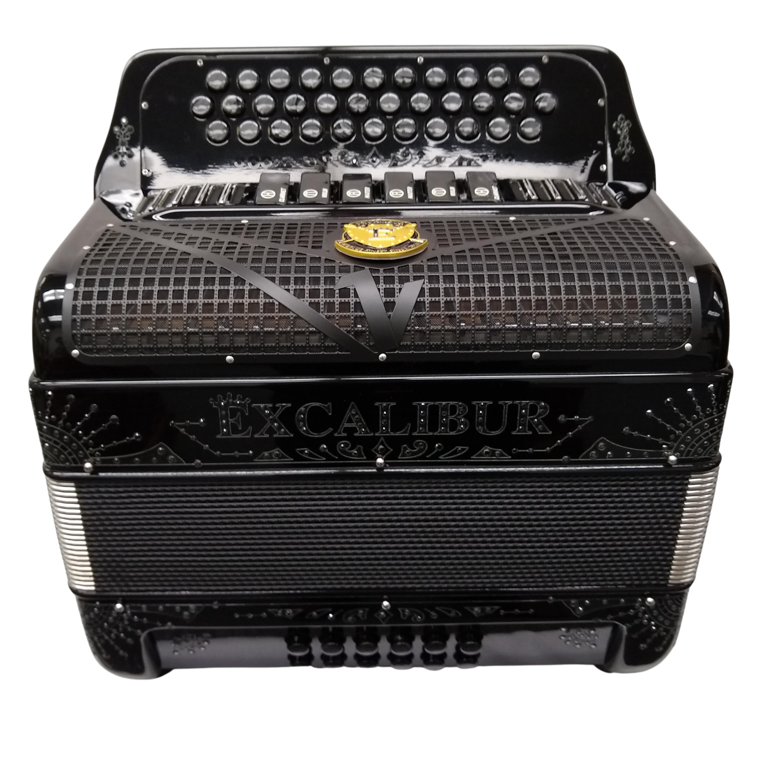 Excalibur Crown Series Button Accordion Two Tone 6 Switch Stealth Black