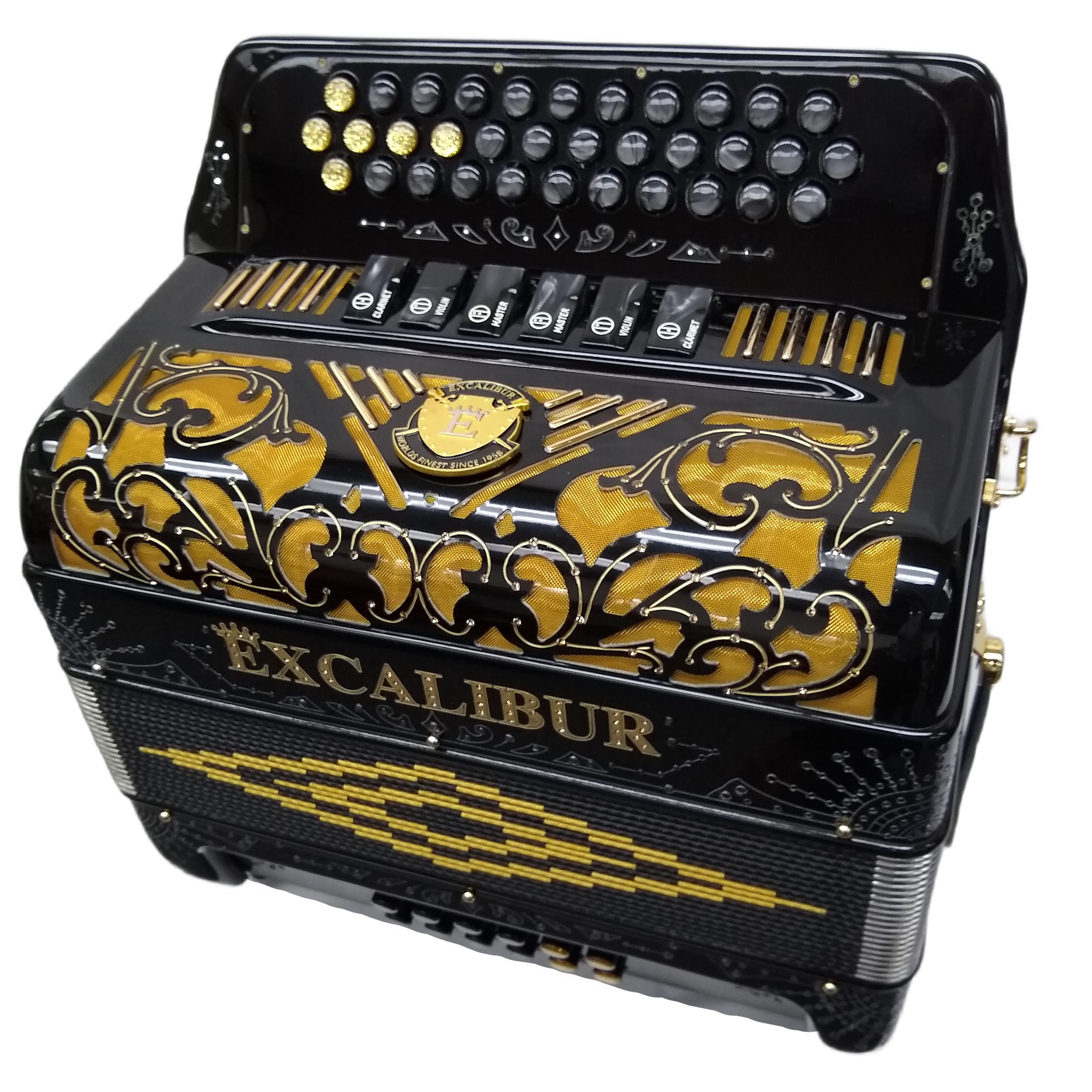 Excalibur Crown Series Button Accordion Two Tone 6 Switch Black & Gold