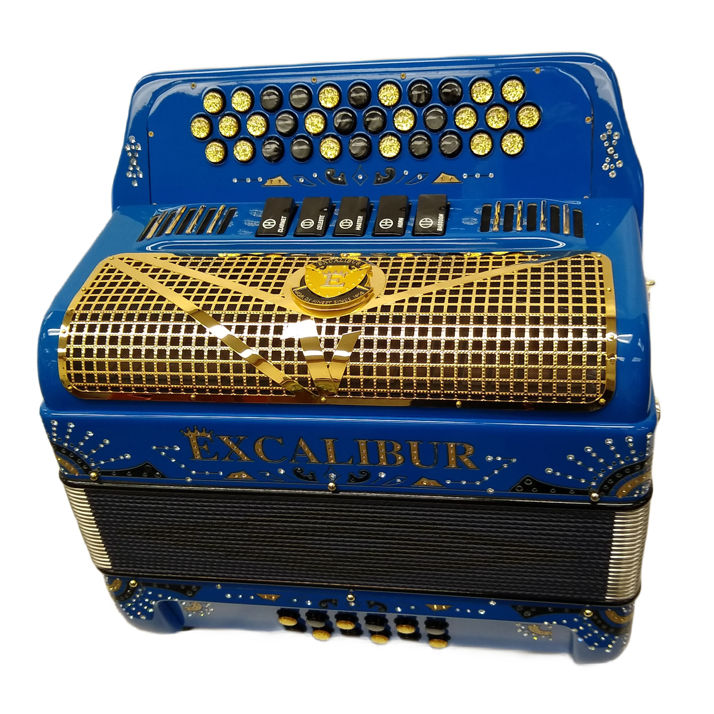 Excalibur 5 Switch Button Accordion Custom Sapphire Blue and Gold