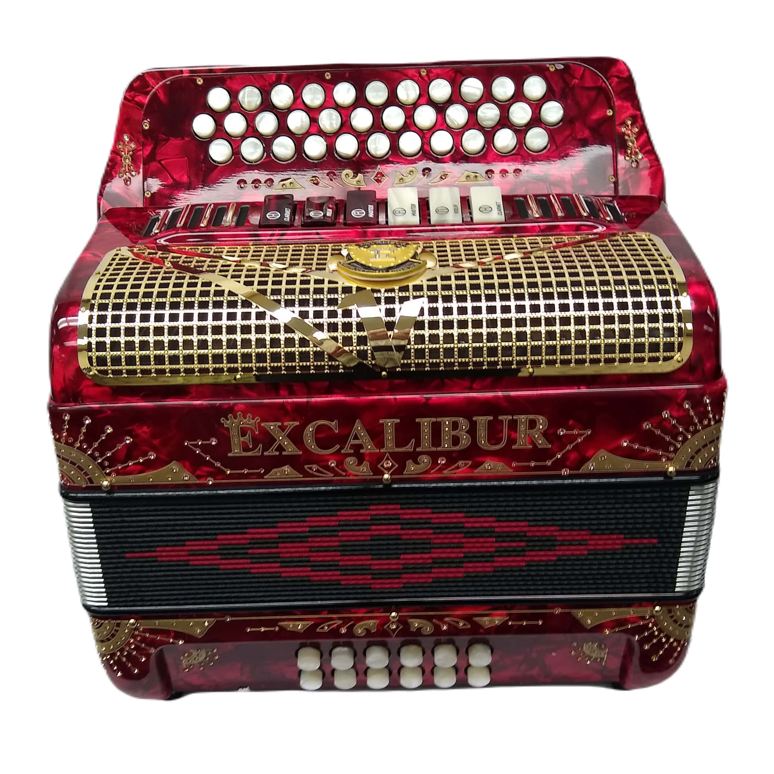 Excalibur Crown Series 2 Tone Button Accordion Ruby Red & Gold GCF FBbEb