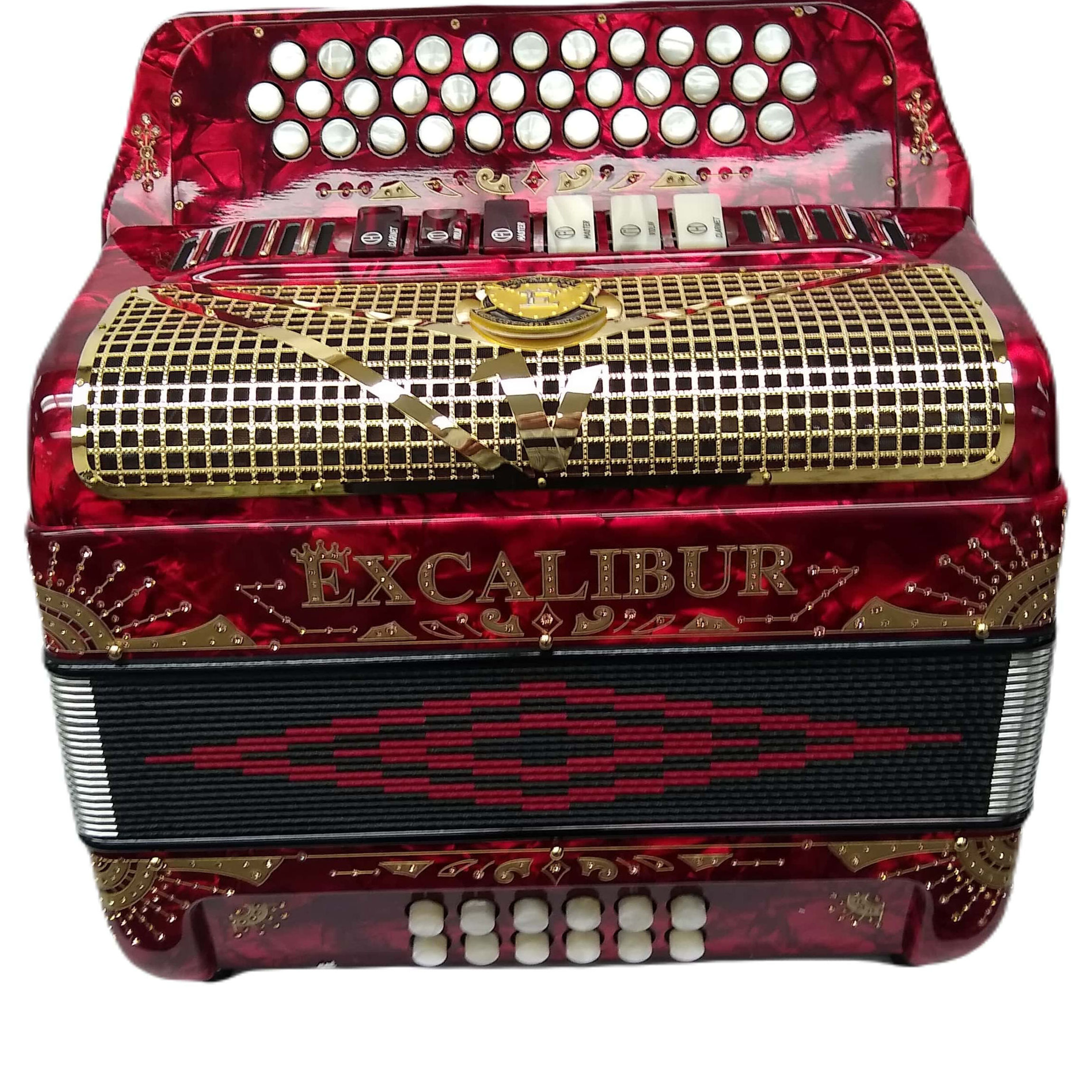Excalibur Crown Series 2 Tone Button Accordion Ruby Red & Gold GCF FBbEb